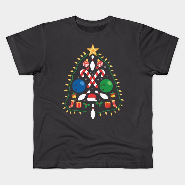 Bowling christmas tree Kids T-Shirt by MZeeDesigns